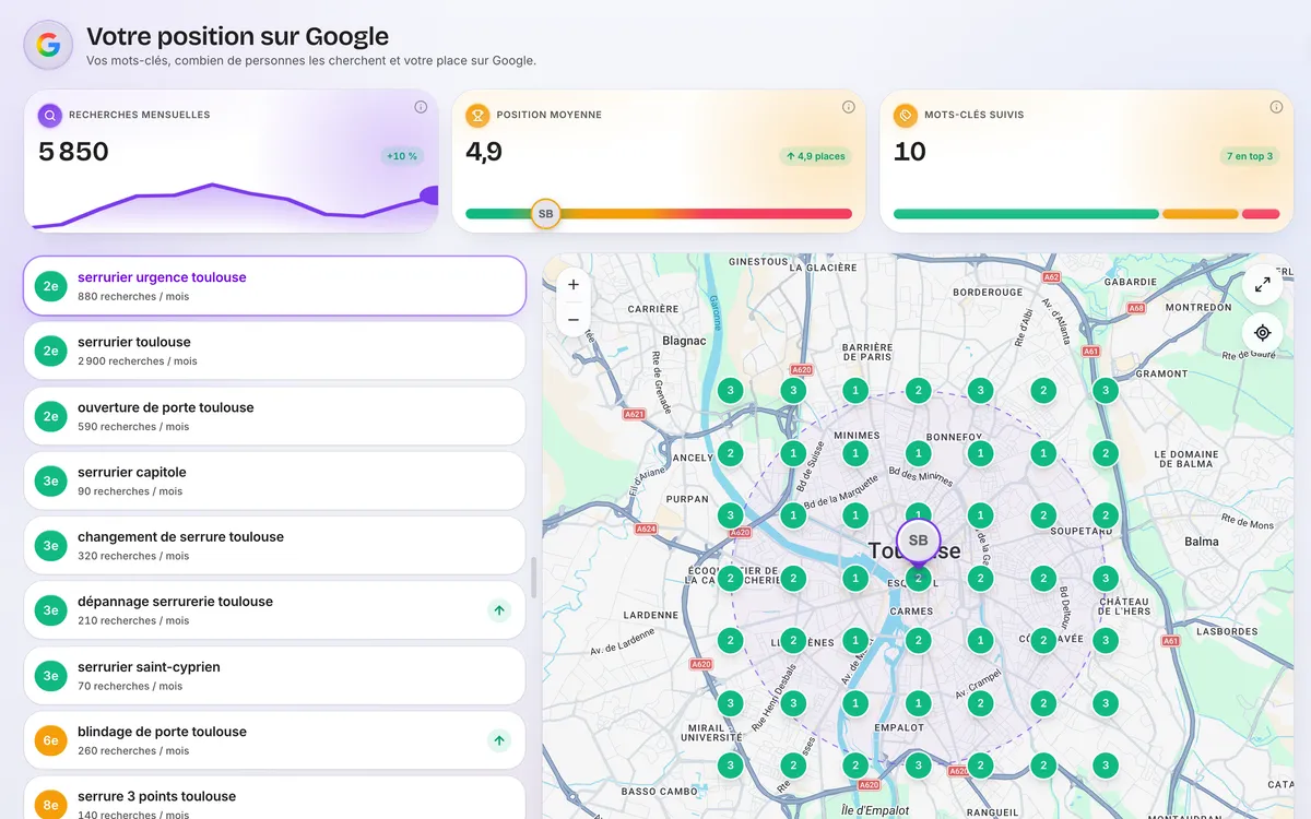 Espace client mrcom, exemple fictif : où il apparaît sur google